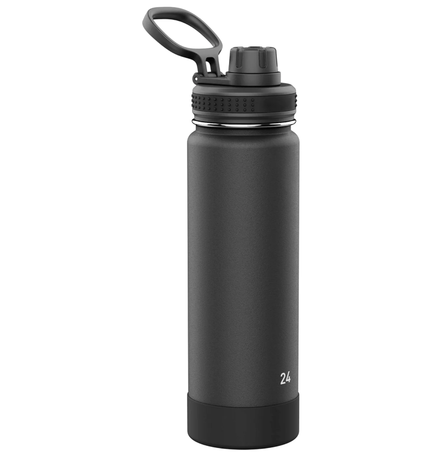 AquiorFilters Actives Stainless Steel Insulated Water Bottle with Spout Lid – 24oz Onyx, Leak-Proof and Dishwasher Safe