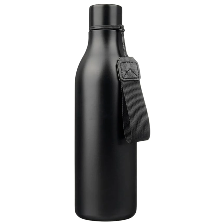 AquiorFilters Black Insulated Water Bottle with Strap – 25oz Stainless Steel, Leak-Proof and Portable