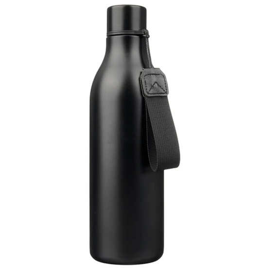 AquiorFilters Black Insulated Water Bottle with Strap – 25oz Stainless Steel, Leak-Proof and Portable