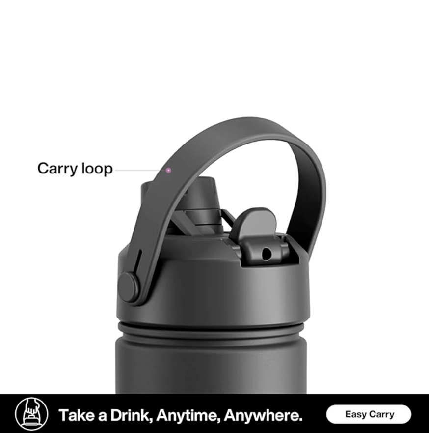 AquiorFilters Dark Knight Stainless Steel Insulated Water Bottle with 2-in-1 Straw & Spout Lid – 26oz